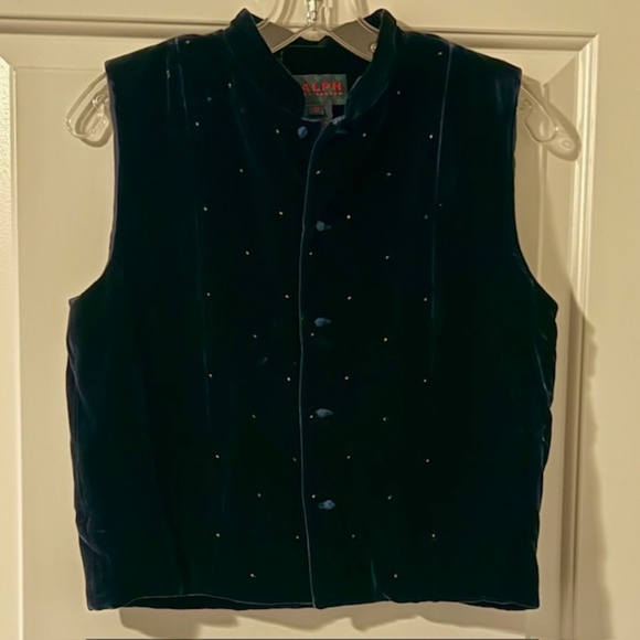 RALPH Ralph Lauren Dark  Blue Rayon/Silk Velvet Mandarin Collar Vest Size Medium - Picture 1 of 7